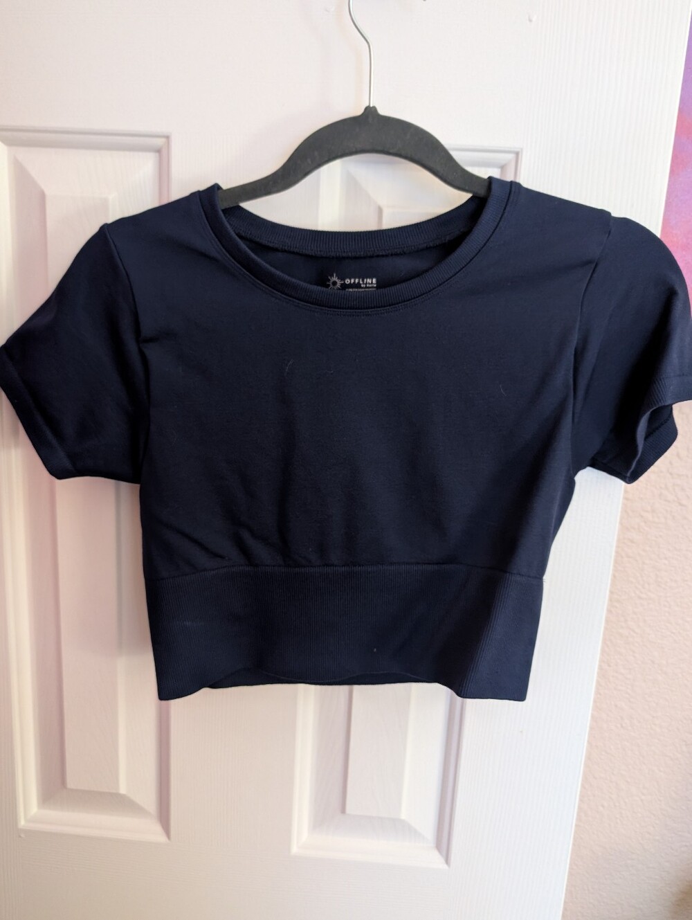 aerie Offline Navy/Midnight Seamless Short Sleeve Crop Top
